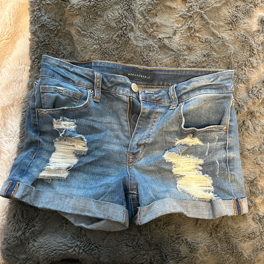 Aeropostale Women's Distressed Blue Jean Shorts